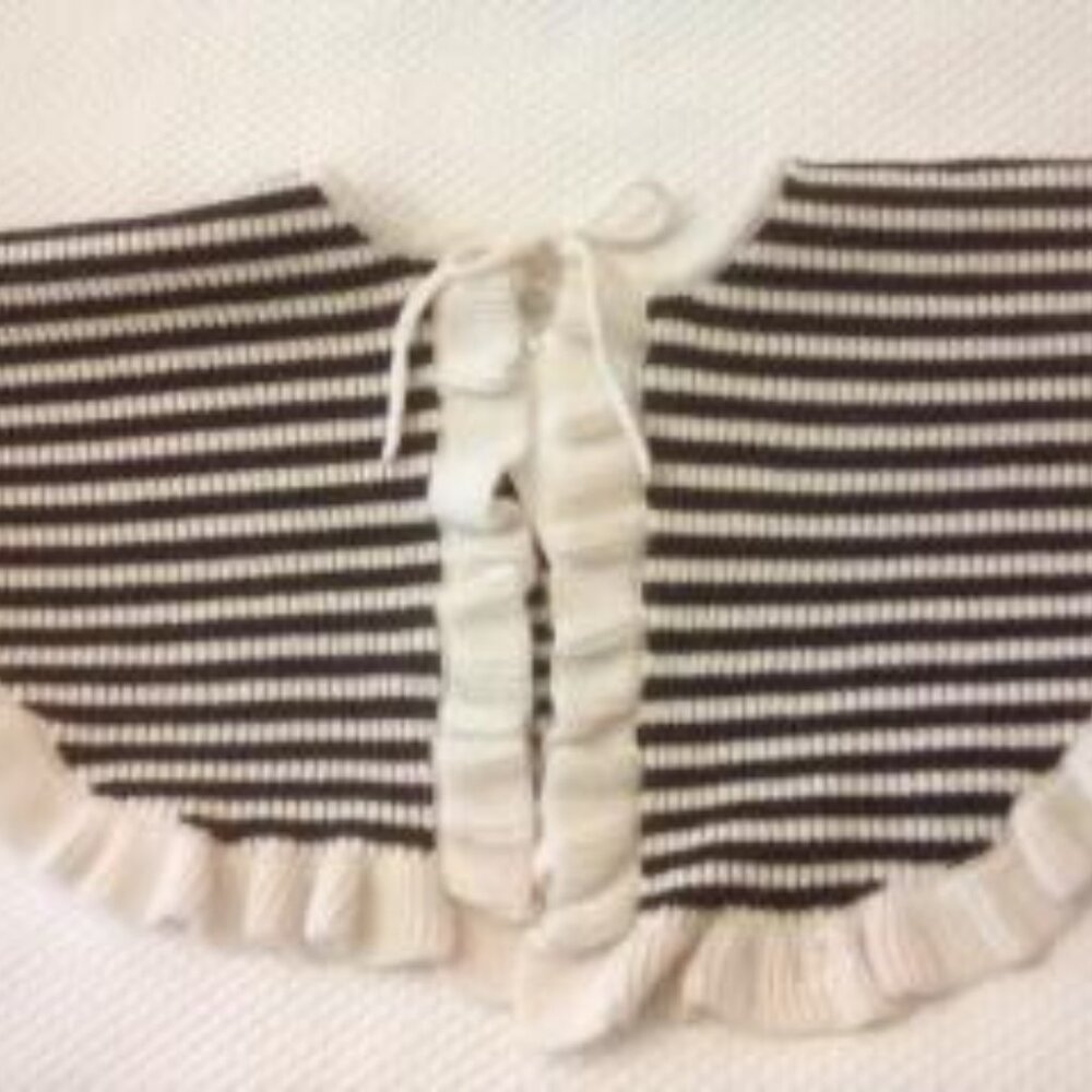 Ganni Black and White Striped Knit Neck Scarf with Ruffle Trim